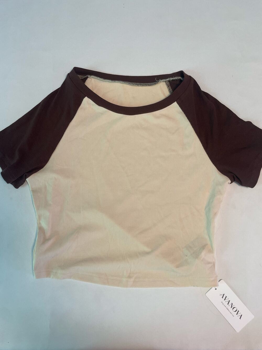 NWT AVANOVA cream brown sleeve tee womans large